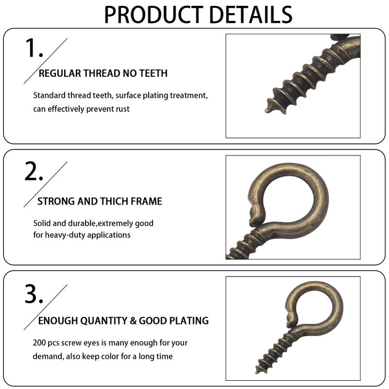 Linsoir Beads 0.55inch/7X14mm Screw Eye Pins for Jewelry Making Eyepins Hook Eyelets Screw Threaded Gold Tone Clasps Hooks for DIY Jewelry Making 200 pcs/lot - Image 3